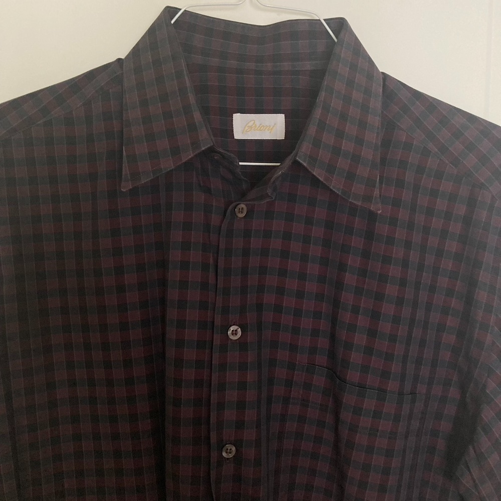 Brioni Long Sleeve Button Up Dress Shirt Burgundy